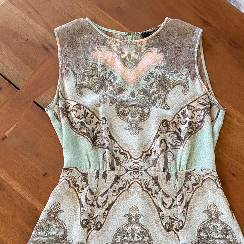 BCBGMaxAzria Mint and Cream Brocade Dress
